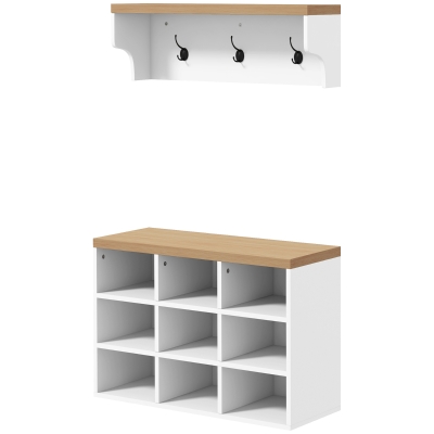 HOMCOM 2-in-1 Hall Tree, 5-Hook Coat Rack Shoe Bench Set w/ Bench and Shoe Storage for Entryway, Hallway, White