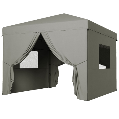 Outsunny 10' x 10' Pop Up Canopy Tent, Instant Sun Shelter, with Wheeled Bag and Mesh Windows, Height Adjustable, Light Grey