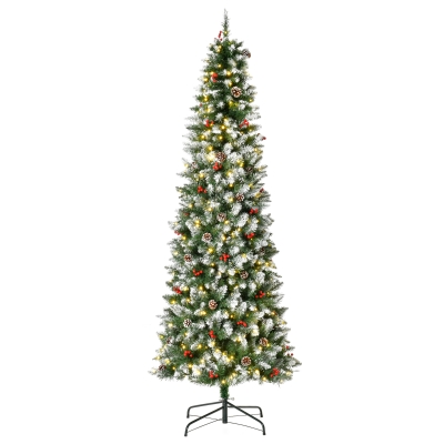 HOMCOM 7.5ft Pre-Lit Snow-Dipped Christmas Tree, 350 LED Lights
