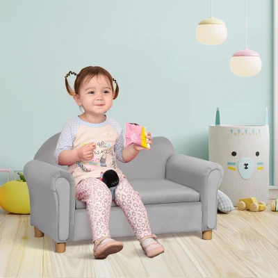 Qaba Kids Sofa with Toy Storage, Ergonomic Velvet Couch, Gray