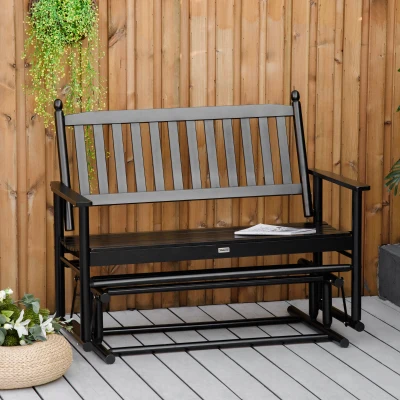 Outsunny Wooden Patio Glider Bench, 2-Seat Heavy Duty Loveseat, Black