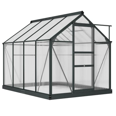 Outsunny Greenhouse Garden, Green House, Outdoor Greenhouse Kit, PC Board with Sliding Door, 6.2' x 8.3' x 6.6', Grey