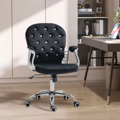 Vinsetto Tufted Office Chair with Armrests, Adjustable Swivel, Black