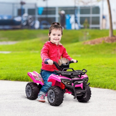 Aosom 6V Kids ATV Quad, 4 Wheeler Battery Powered Electric Ride on Car with Music, Forward, for Boys and Girls Ages 18-36 Months, Pink