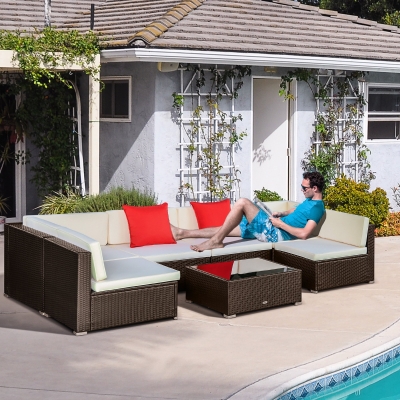 Rattan Sofa Set 29.5"x29.5"x24.5" Cream White