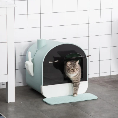 PawHut Covered Cat Litter Box with Tray, 17" x 17", Green