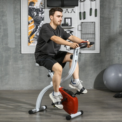 Soozier Foldable & Quiet Exercise Bike with 8-Level Magnetic Resistance, Pulse Sensor, Wheels and LCD Monitor, Red