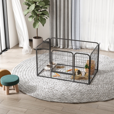 PawHut 32"W 4-Panel Metal Dog Pen Exercise Pet Playpen Dog Indoor/Outdoor Fence, Black