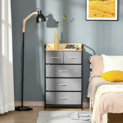 HOMCOM 5-Drawer Bedroom Dresser with Steel Frame, Light Gray
