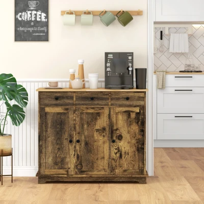 HOMCOM Kitchen Sideboard Cabinet with Wood Top & 3 Drawers, Brown