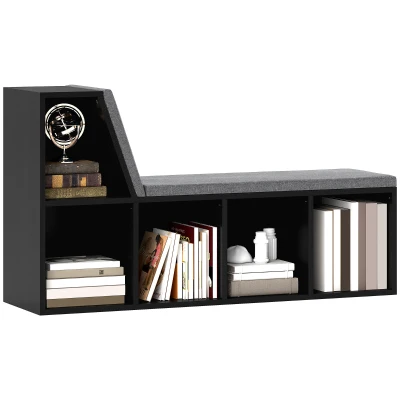 HOMCOM Multi-Purpose Bookshelf with 5 Cubes, 5-Cubby Bookcase with Cushioned Reading Nook and Storage Shelves, Distressed Black