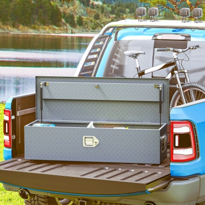 HOMCOM 39" x 13" x 10" Truck Tool Box Heavy Duty Aluminum Trailer Tongue Box with Lock and Keys for Pick Up Truck RV Trailer