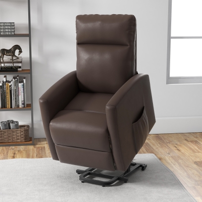 HOMCOM Power Lift Recliner Chair with Remote Control Side Pocket for Living Room Home Office Study Brown