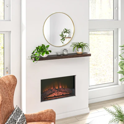 HOMCOM 48" Wall-Mounted Fireplace Mantel Shelf, Walnut Brown