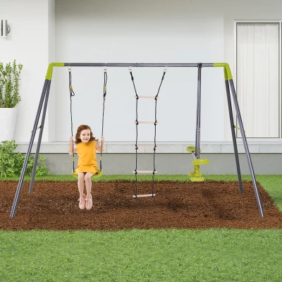 HOMCOM 3-in-1 Kids Swing Set, Heavy Duty Metal Frame