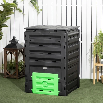 Outsunny 120 Gallon Compost Bin, BPA Free, 2 Sliding Doors, Black