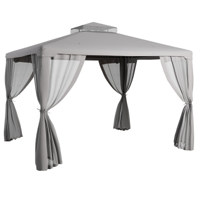 Outsunny 9.6' x 11.6' Patio Gazebo, Gray Canopy with Netting