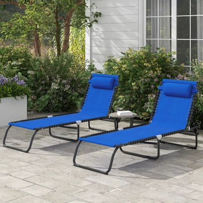 Outsunny 2 Folding Pool Lounge Chairs, 4-Position Recline, Blue