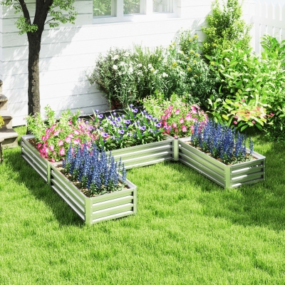 Outsunny Steel Raised Garden Bed, Set of 5 Large Box Planters for Outdoor Plants Vegetables Flowers Herbs, 8x8x1ft, Silver