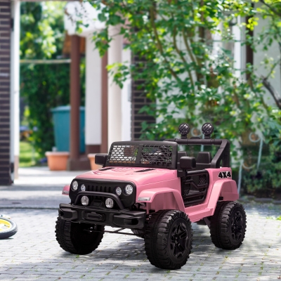 Aosom 12V Electric Truck Off Road Electric Pickup with Remote Control, Adjustable Speed, Ride on Car for Kids, Pink