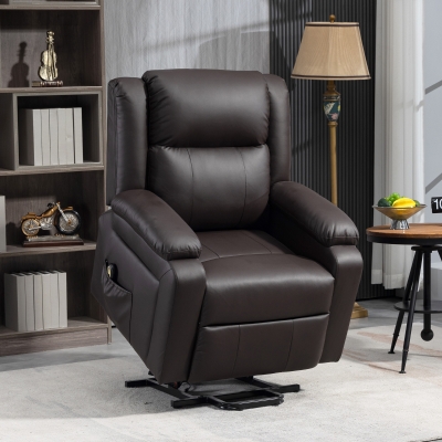HOMCOM Lift Chair for Seniors, PU Leather Upholstered Electric Recliner Chair with Remote, Side Pockets, Quick Assembly, Brown