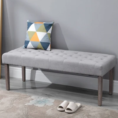 HOMCOM Tufted Upholstered Ottoman Bench, Modern Gray