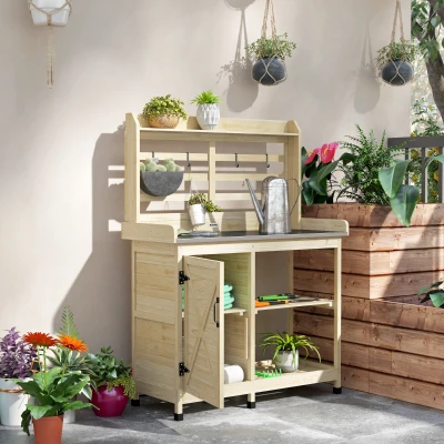 Potting Bench Table 44.1" L x 18.5" W x 57.5" H Natural Wood