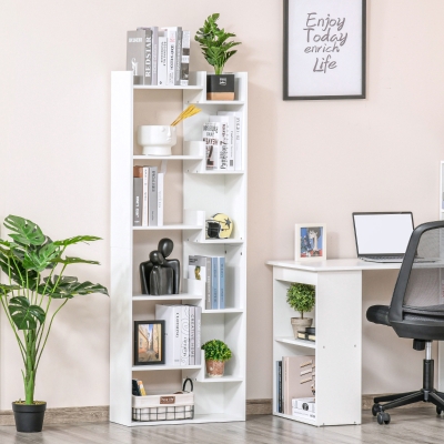 HOMCOM 6-Tier Tall Bookcase, Modern Storage Bookshelf, Display Shelves, Floor Standing Shelving, Display Rack for Living Room, Home Office, White