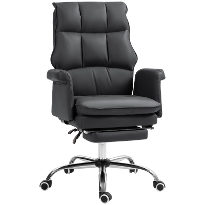 HOMCOM PU Leather Ergonomic Reclining Office Chair with Footrest, Black