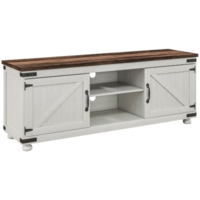 HOMCOM Farmhouse TV Stand for up to 65" TV, TV Cabinet with Barn Doors, Cable Management for Living Room, Distressed White
