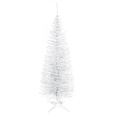 HOMCOM 5FT Artificial Christmas Tree, Pencil Christmas Tree with Realistic Branches, Stable Stand, White