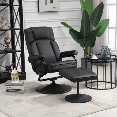 HOMCOM Swivel PU Leather Recliner with Ottoman, Black