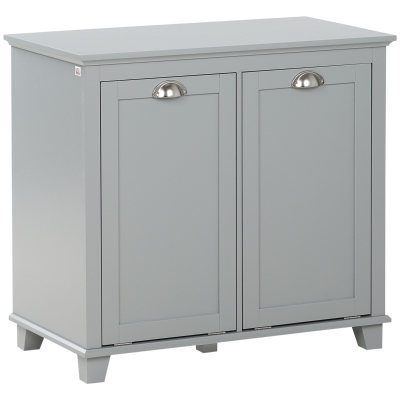 HOMCOM Tilt-Out Laundry Storage Cabinet, Bathroom Storage Organizer with Two-Compartment Tilt Out Hamper, Grey