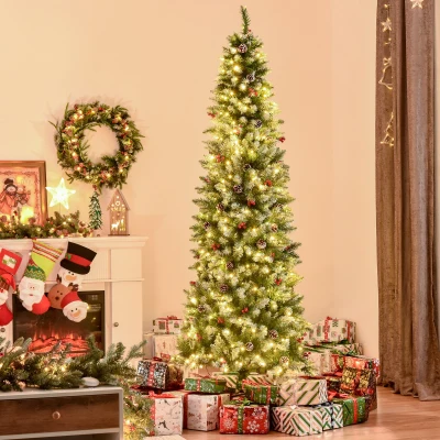 HOMCOM 7.5ft Pre-Lit Snow-Dipped Christmas Tree, 350 LED Lights