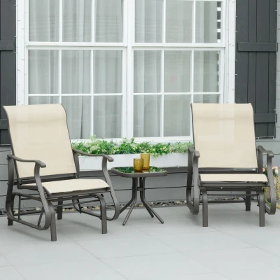 Outsunny 3-Piece Outdoor Gliders Set, Beige Steel Frame