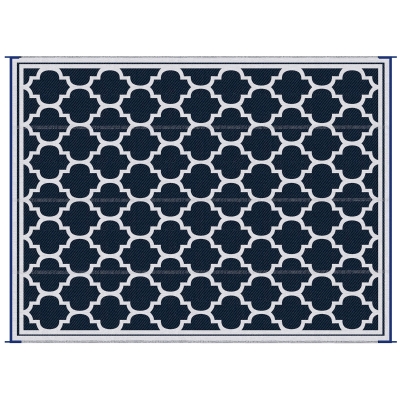 Outsunny 9' x 12' Reversible Outdoor Rug, Waterproof, Blue & White