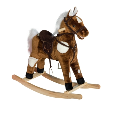 Qaba Kids Metal Plush Rocking Horse Chair Toy, Dark Brown