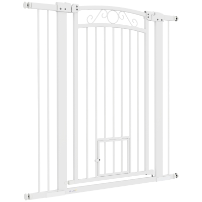 PawHut Dog Gate, Walk Through Pet Gate w/ Small Pet Door, Auto Close, for Doorways, House, Stair, 30"-41" W x 42" H