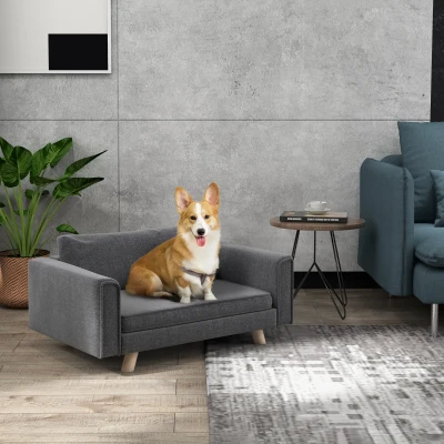 PawHut Elevated Dog Sofa, Removable Cushions, Gray