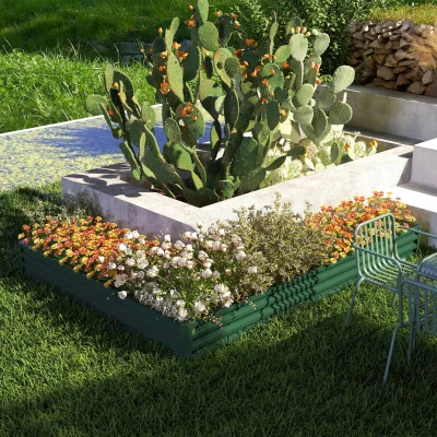 Outsunny Galvanized Raised Garden Bed Steel Planter Box w/ Rods for Vegetables Flowers Herbs, 82" x 109" x 12", Green