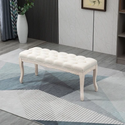 HOMCOM 43" Upholstered Entryway Bench, Tufted Ottoman, Beige