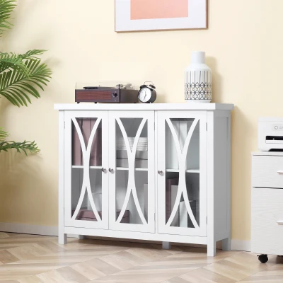 HOMCOM Buffet Cabinet with Glass Doors & Adjustable Shelf, White