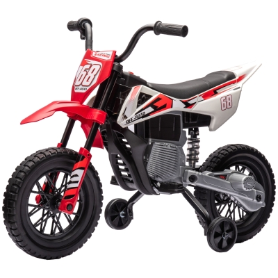 Qaba 12V Kids Electric Motorcycle, Red w/ Training Wheels