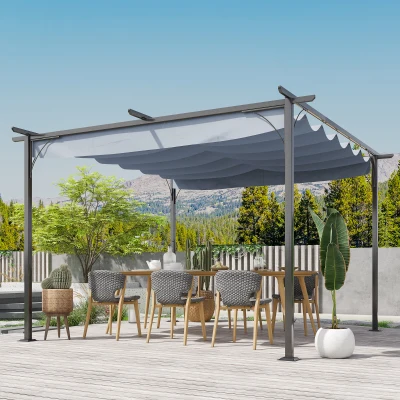 Outsunny 11.5' Retractable Metal Pergola Canopy, Gray