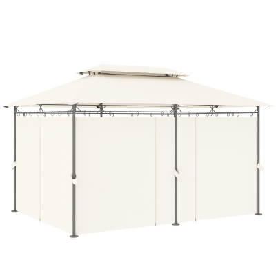 Outsunny 10' x 13' Double Roof Patio Gazebo, Outdoor Gazebo with Curtains, for Garden, Lawn, Backyard and Deck, Cream White
