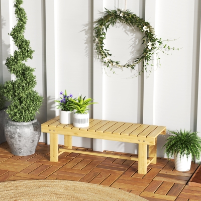 Outsunny 43" Wood Outdoor Bench, 2 Person Patio Bench, Backless Outdoor Patio Loveseat with Slatted Seat for Park, Backyard, Lawn, Natural Wood
