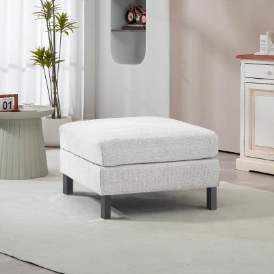 HOMCOM Cream White Ottoman Footrest with Wood Legs, Upholstered