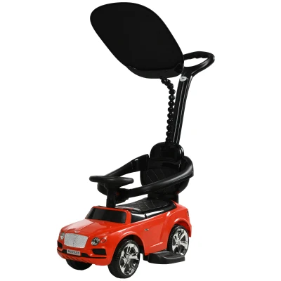 Qaba Bentley Bentayga Licensed Push Car, 3 in 1 Kids Ride on Car Foot to Floor w/ Music Horn, Red
