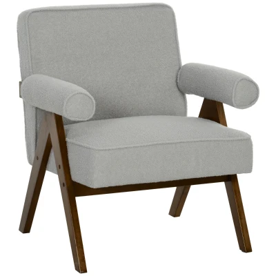 HOMCOM Cashmere Accent Chair Armchair with Wide Seat and Soft Padded Armrests for Reading, Bedroom, Light Grey