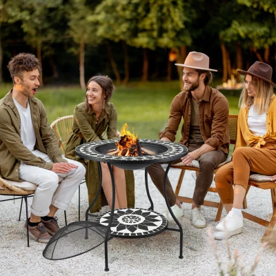 Outsunny 30" 3-in-1 Outdoor Fire Pit Dining Table, Mosaic